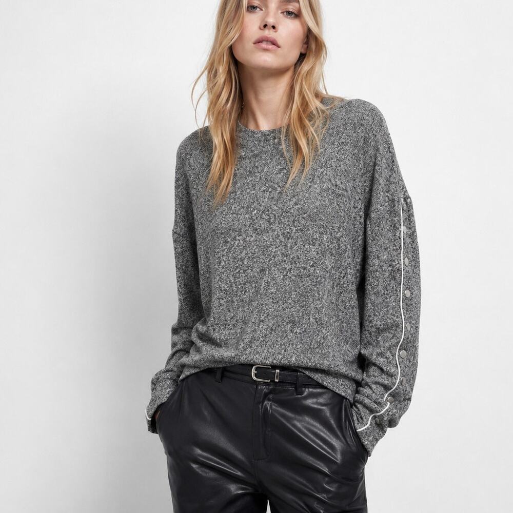 The Kooples Sweet Fleece Sweatshirt gray sleeve snap buttons size 3